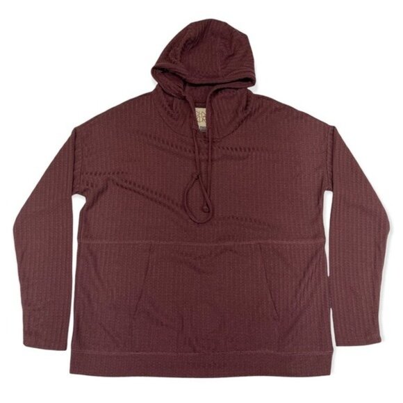 Chaser Waffle Knit Thermal Thumbhole Drop Shoulder Kanga Pocket Pullover Hoodie - Picture 2 of 8